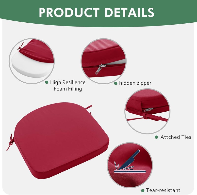 Summsun Outdoor Chair Cushions Set of 4: Waterproof & Fade Resistant Patio Furniture Cushions - 18.5 x 16 x 2 Inch Non Slip Round Corner Seat Cushion Pads with Removable Cover for Garden Yard Lawn, Burgundy - Image 4